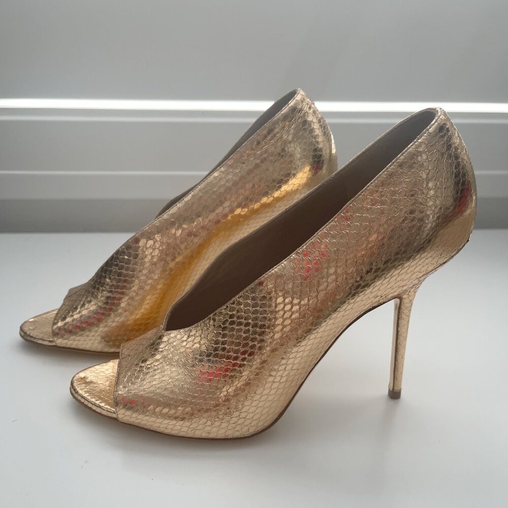 Never Worn Gold Burberry "Snake Skin" Leather Heels
